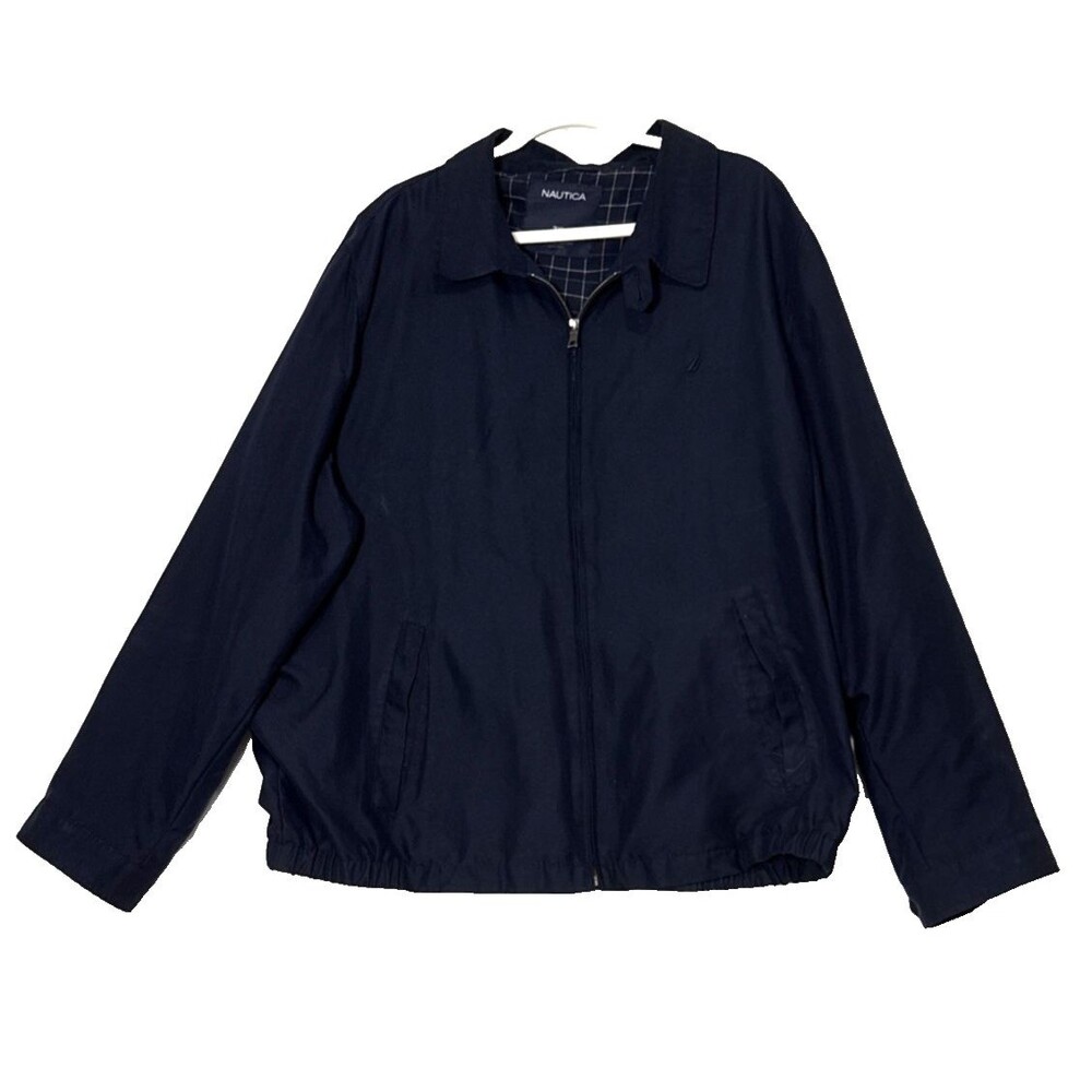 Nautica Mens Navy Full Zip Windbreaker/Harrington-Style Jacket 3XL Elastic Waist